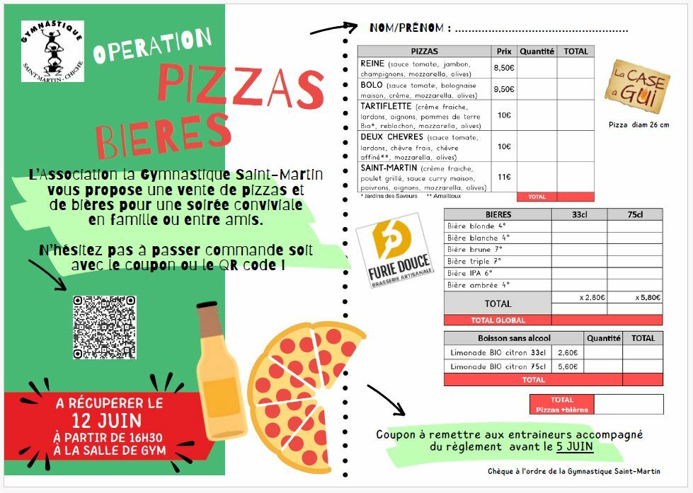 Ventes de pizzas et de bières le 12 juin
